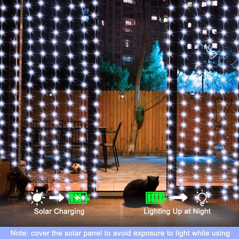 echosari Christmas Curtain Lights Solar Powered 7.9ft x 6ft 144 LED Outdoor Curtain Lights Waterproof with Timer 8 Modes for Christmas Garden Pati...