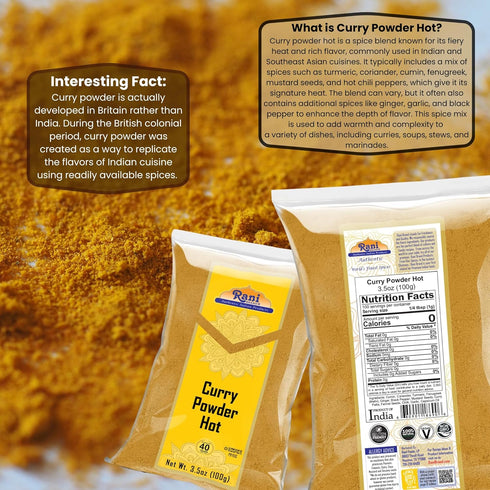 Rani Curry Powder Hot (11-Spice Authentic Indian Blend) 3.5oz (100g) ~ All Natural | Salt-Free | Vegan | No Colors | Gluten Friendly | NON-GMO | I...