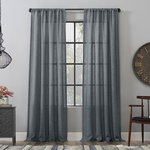 Clean Window Basketweave Anti-Dust Allergy/Pet Friendly Sheer Curtain Panel, 50" W x 96" L, Vintage Blue...