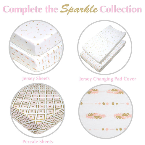 American Baby Company Printed 100% Cotton Knit Fitted Contoured Changing Table Pad Cover - Compatible with Mika Micky Bassinet, Sparkle Gold/Pink ...