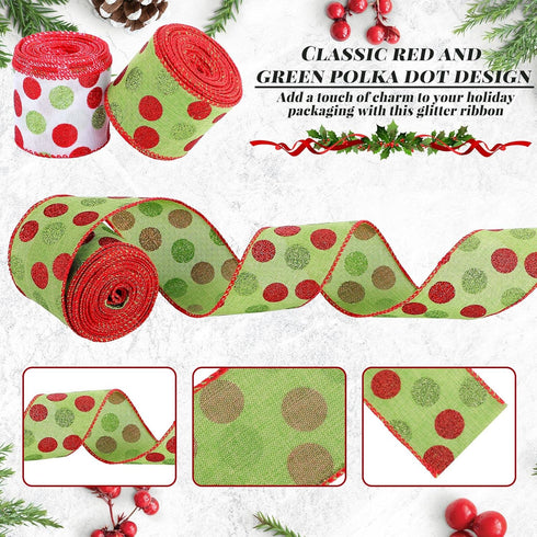 Yinder 2 Rolls 20 Yards Christmas Ribbon Red and Green Glitter Ribbon 2.5 Inch Christmas Tree Decorative DIY Ribbon for Wreaths Present Box Wrappi...