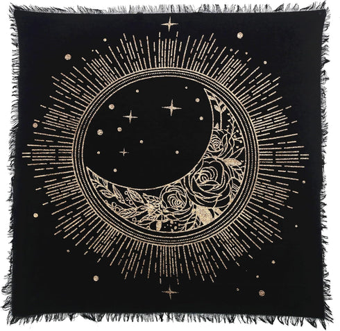 Indian Consigners Altar Cloth Sun Moon Star Witchcraft Alter Tarot Spread Top Cloth Wiccan Square Spiritual 24 by 24 Sacred (Golden Sun Moon Star)...