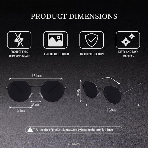 Polarized Polygon Round Sunglasses Classic Half Hexagon Circle Vintage Sun Glasses For Women Men Retro Shades NP1008...