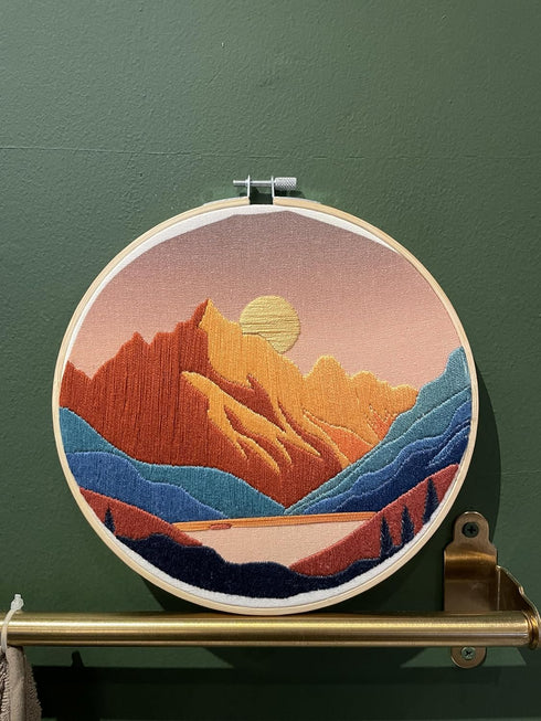 mozhijing Landscape Embroidery Stamped Pattern.Scenery Embroidery Kits for Beginners Adults, Mountains and lake Stamped Cross Stitch kits for Begi...