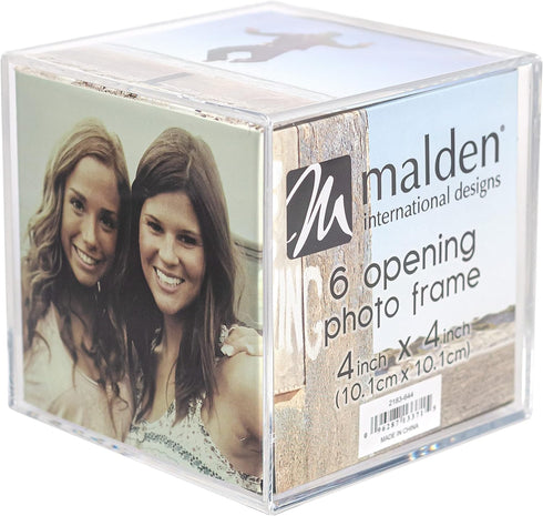 Malden International Designs Acrylic Photo Cube, Holds (6) 4” x 4” square photos, Clear...