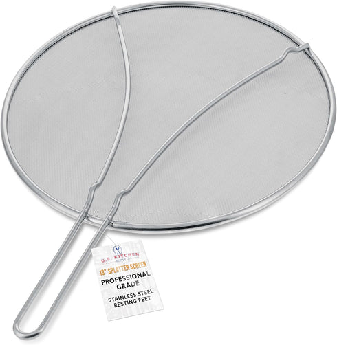 U.S. Kitchen Supply Stainless Steel Splatter Guard 13" Fine Mesh Cover, Grease & Oil, Splatter Screen for Frying Pan, Cooking Pots, with Resting F...