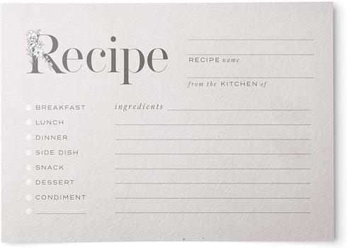Rustic Vintage Floral Recipe Cards from Dashleigh, 48 Cards, 4x6 inches, Beige-Grey, Water-Resistant and Double-Sided...