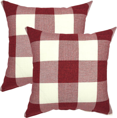YOUR SMILE Christmas Retro Farmhouse Buffalo Tartan Chequer Plaid Cotton Linen Decorative Throw Pillow Case Cushion Cover Pillowcase for Sofa,Set ...