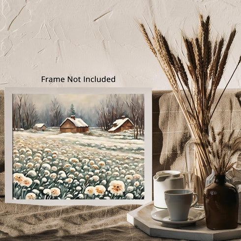 Posterizer 1 pcs-snowy winter flowers scene in oil painting style-4-Landscape & Nature Art-Floral & Botanical Art- Dining Room Decor- unframed wal...