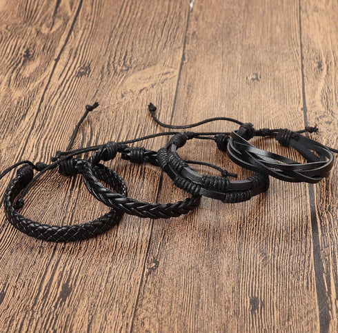 HANPABUM 18pcs Braided Leather Bracelets for Men Women Woven Cuff Wrap Bracelet Wood Beads Ethnic Tribal Bracelets Adjustable...