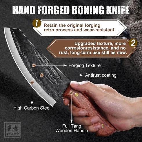 ENOKING Nakiri Knife, 6.6 Inch Meat Cleaver Vegetable Kitchen Knife Hand Forged Japanese Chef Knife High Carbon Steel Chopping Knife with Leather ...