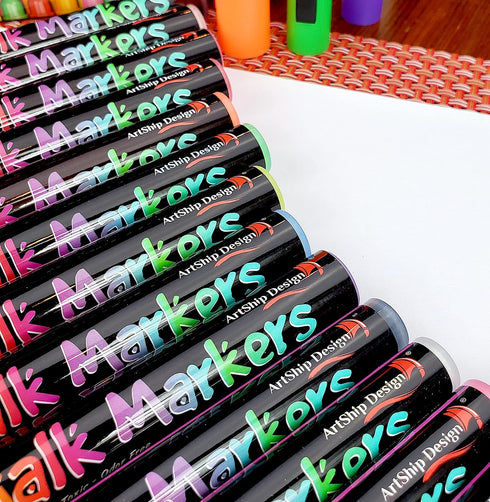 18 Classic Neon Chalk Markers Double Pack of Both Fine and Reversible Medium Tip Liquid Chalk Pens Wet Erasable - Menu Boards, Glass, Windows, Whi...