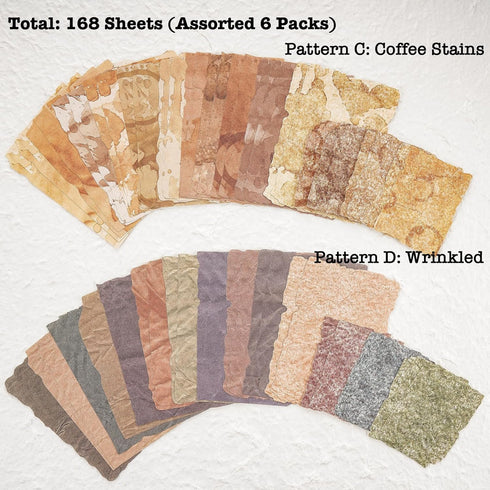 168 Sheets Scrapbook Paper and Embossed Textured Paper Assorted Set - 6 Pack Mixed Special Paper for Scrapbooking Planner Bullet Junk Journal Supp...
