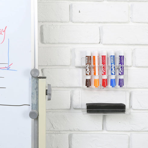 MyGift Wall Mounted Clear Acrylic Dry Erase Marker Holder Organizer for 5 Markers and Eraser, Hanging Whiteboard Accessories Rack for Office Home ...