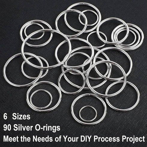90Pcs 6 Sizes Silver Metal O Rings Multi-Purpose Heavy Duty Round Ring for Hardware Bags Belts Dog Leashes Hanging Basket DIY Craft Supplies, 15mm...