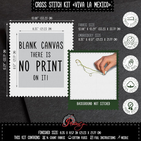 Povitrulya Counted Cross Stitch Kit for Adults “Viva la Mexico” - Day of The Dead, Día de los Muertos, Halloween, Mexican, Latino Hand Embroidery ...