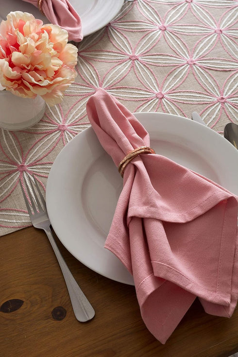 DII Polyester Embroidered Table Runner for Spring Garden Party, Summer BBQ, Baby Showers and Everyday Use - 14x70, Flowers on Natural Base...