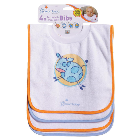 Dreambaby Terry Cloth Cotton Pullover Baby Bibs for Teething Feeding and Drooling - Super Absorbent & Extra Soft - Machine Washable - Farm Animals...