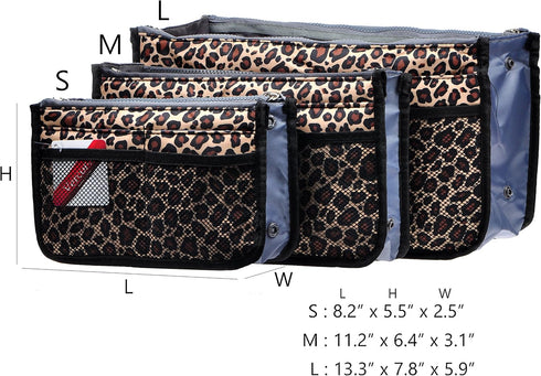 Vercord Purse Organizer Insert for Handbags Bag Organizers Inside Tote Pocketbook Women Nurse Nylon 13 Pockets Leopard Medium...