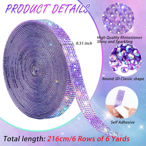 Self Adhesive Purple AB Rhinestone Ribbon Crystal Strips,Bling Christmas Resin Rhinestone Diamond Sticker for DIY Crafts,Wedding,Halloween Christm...