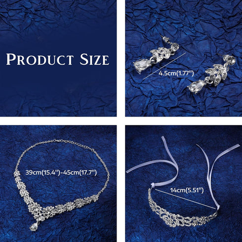 Kakonia Wedding Jewelry For Bride Bridesmaids Rhinestone Necklace Earrings Sets For Women Bridal Wedding Tiara Crown Silver Crystal Costume Prom J...