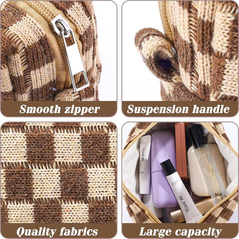 4Pcs Checkered Makeup Bag for Women Knitted Small Cosmetic Bag Travel Makeup Pouch for Purse Zipper Toiletry Organizer Cute Aesthetic Girls Makeup...