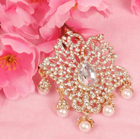 Touchstone NEW Indian Bollywood Handcrafted Fine Filigree Sparkling Rhinestone Faux Pearls Hangings Fabulous Designer Jewelry Brooch Hair Accessor...