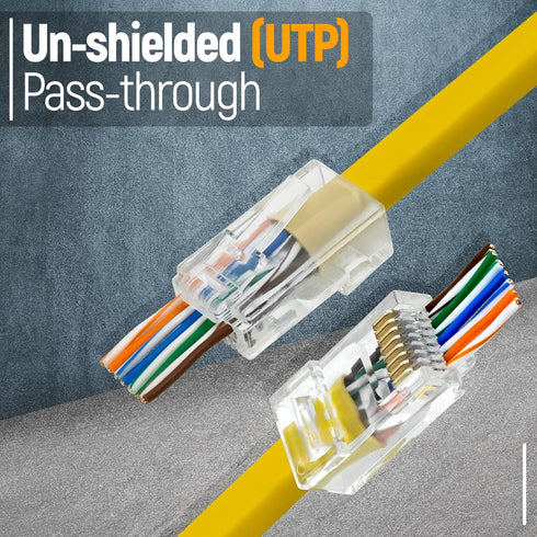 GTZ 100-Pack RJ45 Cat6 Pass Through Connectors - EZ to Crimp Modular Plug for Solid or Stranded UTP Network Cable - Male Ethernet Connector End...