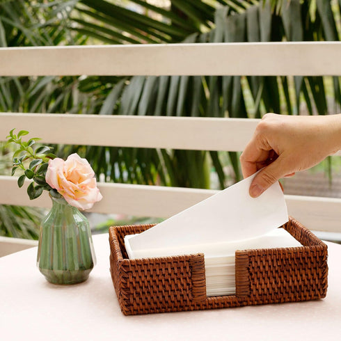 Rattan Guest Towel Holder For Bathroom Towel Caddy Rectangular Napkin Tray Wicker Toilet Tank Basket Dark Brown 9.4 x 5.9 x 2.4 inches Tissue Pape...