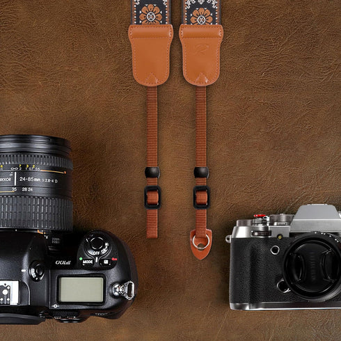 Padwa Lifestyle Camera Strap - 2" Wide Double Layer Cowhide Head Cotton Strap,Vintage Jacquard Embroidery Universal Neck & Shoulder Camera Straps ...
