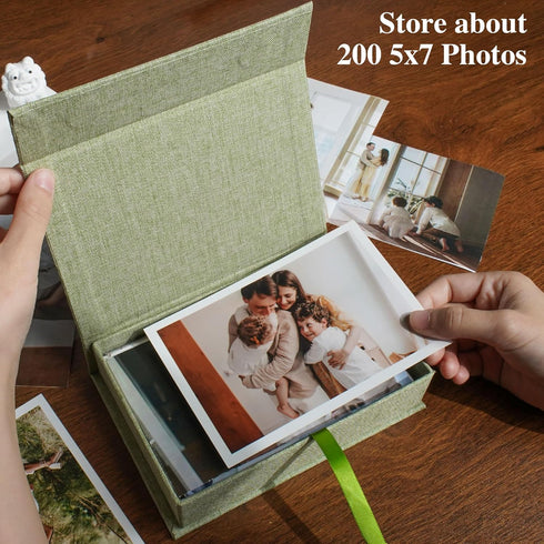 Photo Storage Box 5x7, Linen Photo Box, Memory Box Perfect to Store Your Photo, Pictures, Certificates, Scrapbooking Supplies, Keepsakes and Jewel...