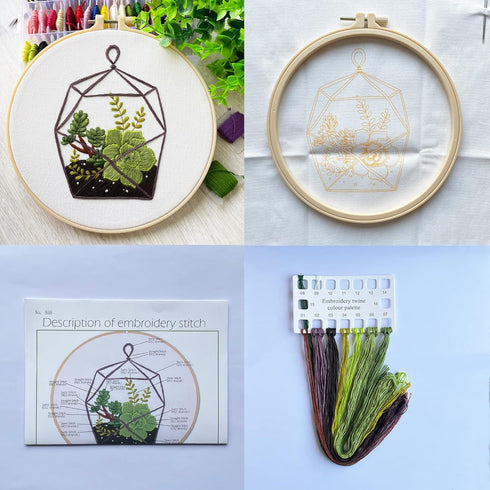 3* Embroidery Kit, Beginner Adult Embroidery Material Pack, Green Plants, Succulents Pattern Collection…......