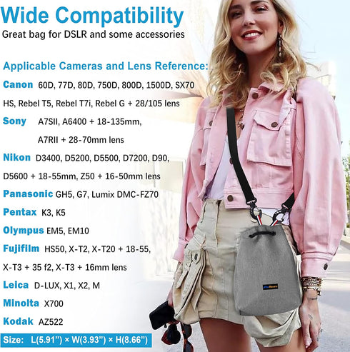Camera Bag, Camera Case, Drawstring Camera Bag, Waterproof Camera Shoulder Bag, Soft Camera Case with Camera Straps for Photographers...
