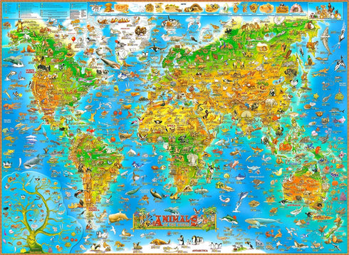 1000 Piece Puzzle for Adults Mini Puzzle Animals of The World Jigsaw Puzzles for Adults Animal Map Wooden Puzzle for Adults Teens Kids Gift 1000 P...