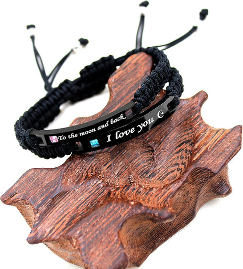 Uloveido 1 Pair Handmade Braided Engraved Bracelets for Couples, Couples His and Hers Bracelets for Men Women Him and Her Birthday Valentine's Day...