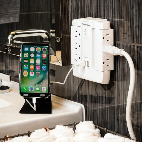 CyberPower CSP600WSURC2 Surge Protector, 1200J/125V, 6 Swivel Outlets, 2 USB Charging Ports, Wall Tap Design, White...