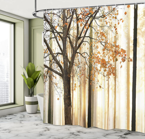 Ambesonne Autumn Shower Curtain, Picture of a Fall Tree Orange Shade Leaf on an Abstract Woodland Background, Cloth Fabric for Bathroom House Deco...