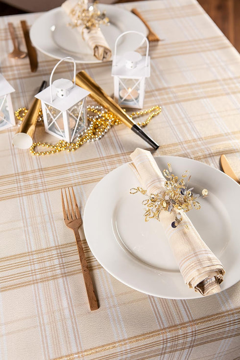 DII Holiday Dining Table & Kitchen Décor Metallic Fabric, Christmas Tablecloth, 60x84, Gold & Cream Plaid...