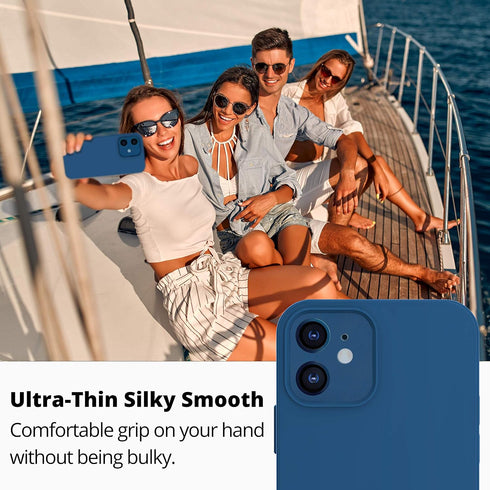 IceSword iPhone 12 Mini Case - Thin Liquid Silicone, Matte Blue, Soft Silk Cloth, Gel Rubber Full Body, Cool Shockproof Protection...