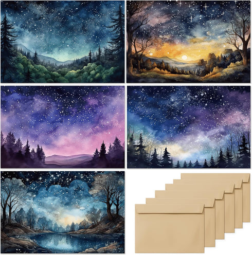 Blank Cards with Envelopes All Occasion,Watercolor Starry Night Sky Design Blank Greeting Cards 4x6,20Pack -Blank Greeting Cards,Note Cards with M...