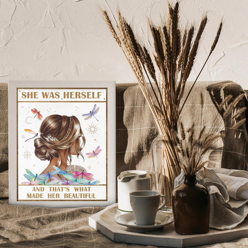 Posterizer 1 pcs-she was herself , thats what made her beautiful-Inspirational Women's Art-Motivational & Inspirational Art-Gift for Moms-Living R...