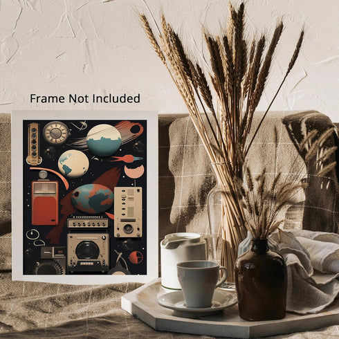Posterizer 1 pcs-old timey devices-surreal collage with planets-Retro Art-Astronomy & Celestial Art-Gift for Art Lovers- UNFRAMED Wall Art...