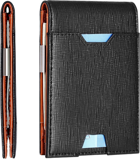 FEITH&FELLY Men Bifold Wallet with Money Clip - Leather Minimalist Front Pocket RFID Blocking...
