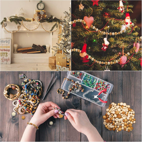 Hicarer 300 Pieces Natural Wood Round Beads Handmade Polished Spacer Beads Wooden Loose Crafts for Spring Easter Jewelry Making DIY Garland Crafts...