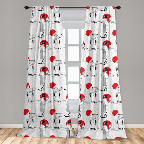 Ambesonne East Curtains, Japanese Geisha Girl with Traditional Style Kimono Folk Culture Illustration, Window Treatments 2 Panel Set for Living Ro...