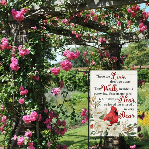 Those We Love Don't Go Away Cardinal Spring Small Decorative Inspirational Garden Flag, Summer Red Bird Yard Gardenia Outside Memorial Faith Grave...