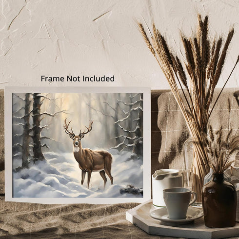 Posterizer 1 pcs-majestic deer in snowy winter scene-oil painting style-6-Art for Animal Lovers-Landscape & Nature Art-Decor for Home & Office- un...