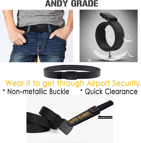 Nylon Tactical Military Men Belt Webbing Canvas Web Belts with Plastic Buckle No Metal Nickel Free, 2 Pack...