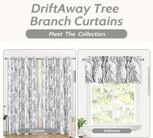 DriftAway Tree Branch Abstract Ink Printing Lined Thermal Insulated Window Curtain Valance Rod Pocket 52 Inch by 14 Inch Plus 2 Inch Header Black ...