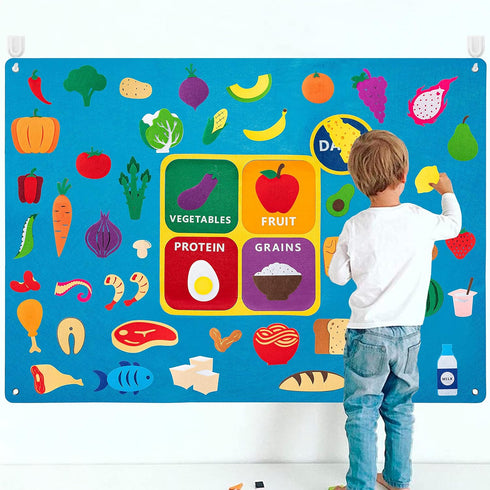 WATINC My Plate Felt-Board Stories Set 3.5Ft 53Pcs Preschool Vegetables Fruit Protein Grains Flannel Food Diary Classroom Theme Early Learning Pla...